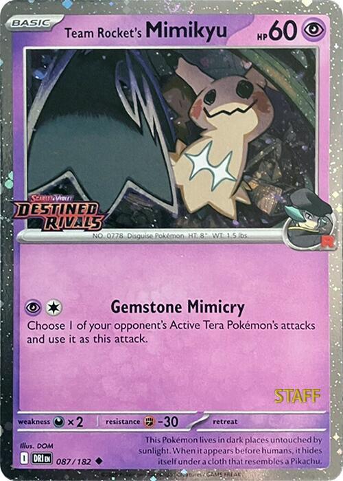 Team Rocket's Mimikyu Prerelease Staff 087/182 (SV10: Destined Rivals)  - Cosmo Holofoil | Good Games Cannington