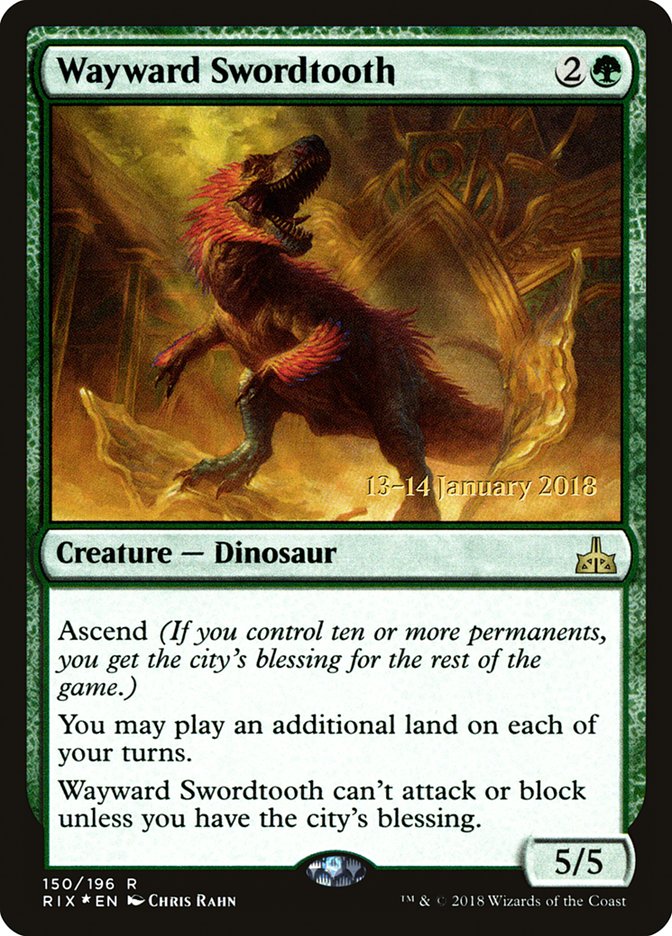 Wayward Swordtooth [Rivals of Ixalan Prerelease Promos] | Good Games Cannington