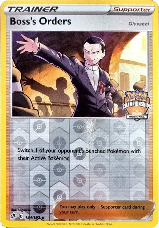 Boss's Orders (154/192) (Giovanni) (Regional Championship Promo) [Sword & Shield: Rebel Clash] | Good Games Cannington