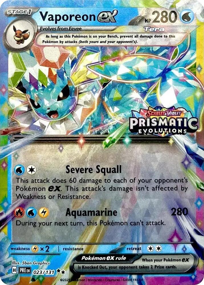 Vaporeon ex Prismatic Evolutions Stamp 023/131 (Miscellaneous Cards & Products)  - Holofoil | Good Games Cannington