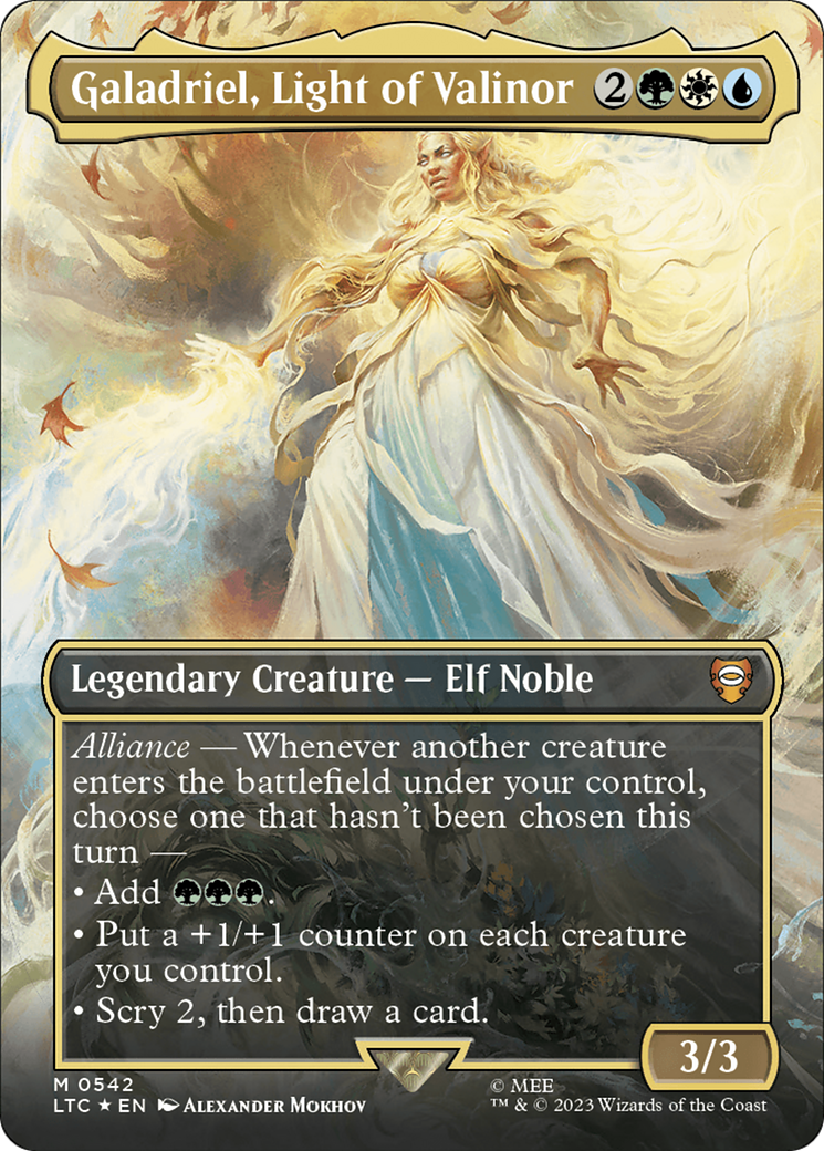 Galadriel, Light of Valinor (Borderless) (Surge Foil) [The Lord of the Rings: Tales of Middle-Earth Commander] | Good Games Cannington