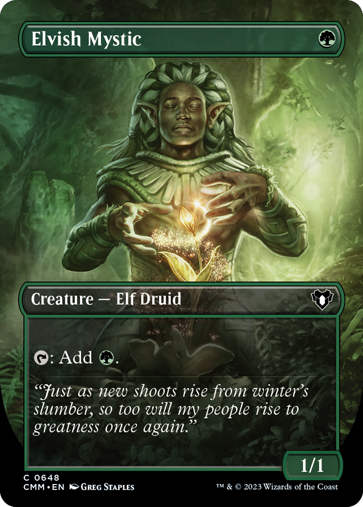 Elvish Mystic (Borderless Alternate Art) [Commander Masters] | Good Games Cannington