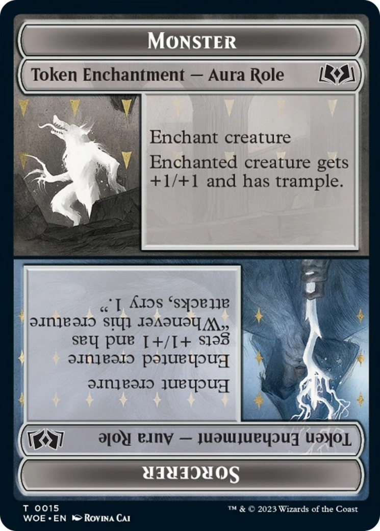 Monster Role / Sorcerer Role // Royal Role / Young Hero Role Double-Sided Token [Wilds of Eldraine Tokens] | Good Games Cannington