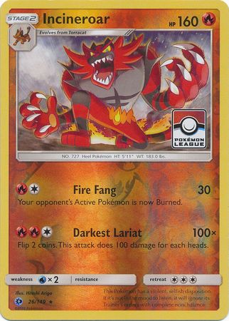 Incineroar (26/149) (League Promo) [Sun & Moon: Base Set] | Good Games Cannington