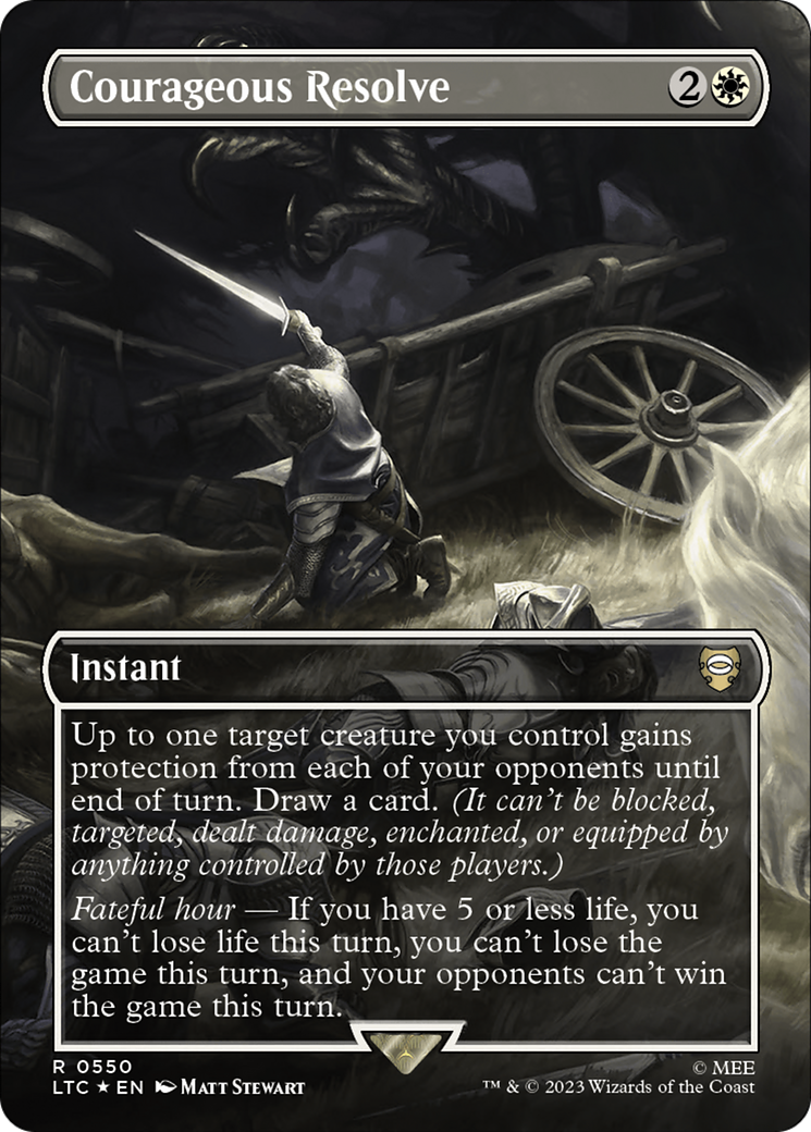 Courageous Resolve (Borderless) (Surge Foil) [The Lord of the Rings: Tales of Middle-Earth Commander] | Good Games Cannington