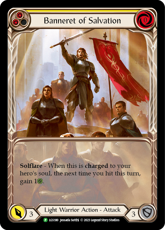 Banneret of Salvation (Extended Art) [LGS180] (Promo)  Rainbow Foil | Good Games Cannington