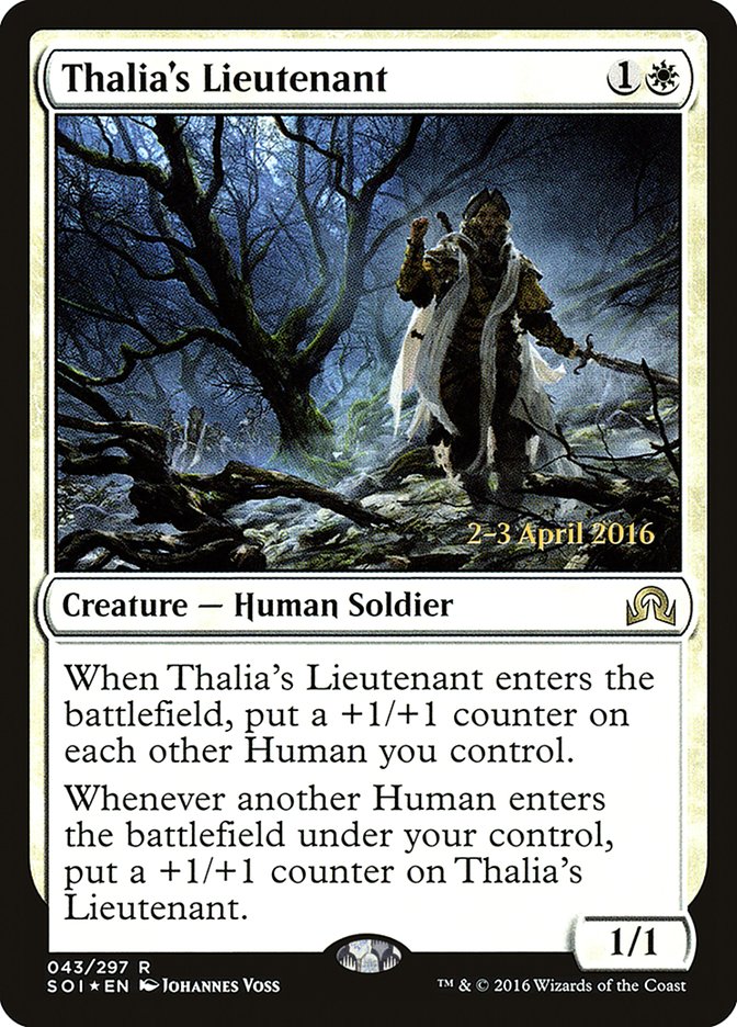 Thalia's Lieutenant [Shadows over Innistrad Prerelease Promos] | Good Games Cannington