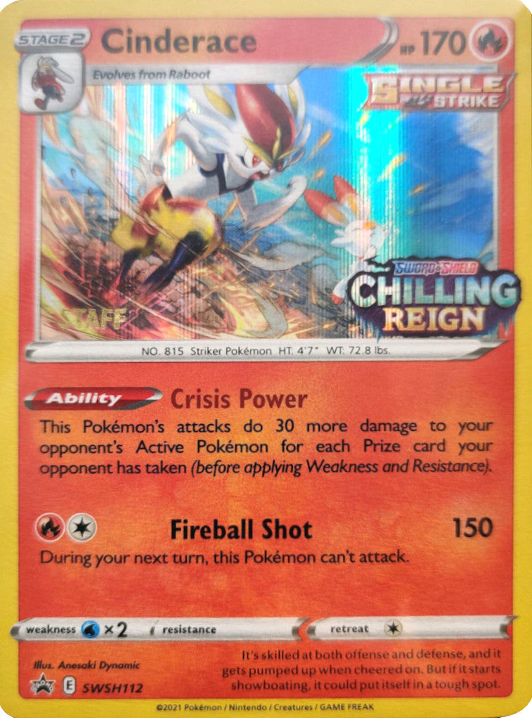 Cinderace (SWSH112) (Staff Prerelease Promo) [Sword & Shield: Black Star Promos] | Good Games Cannington
