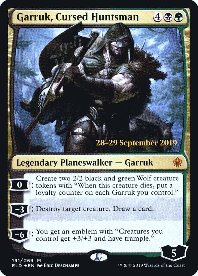 Garruk, Cursed Huntsman [Throne of Eldraine Prerelease Promos] | Good Games Cannington