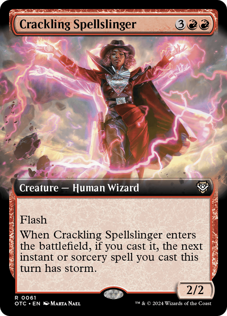 Crackling Spellslinger (Extended Art) [Outlaws of Thunder Junction Commander] | Good Games Cannington