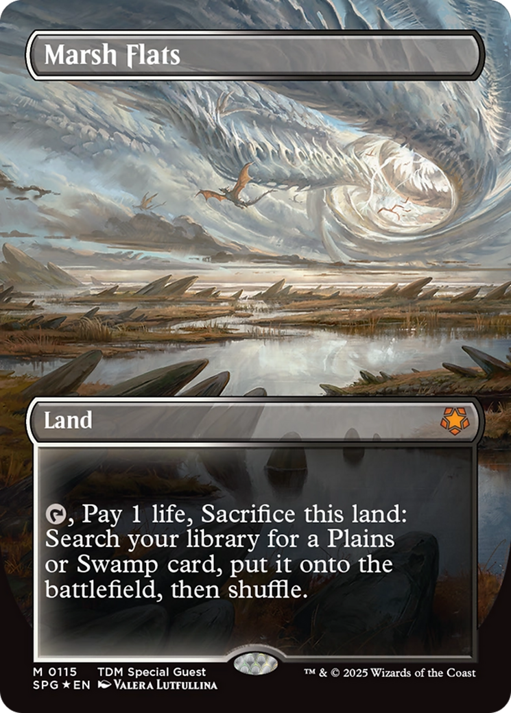 Marsh Flats (Borderless) (Dragonscale Foil) [Tarkir: Dragonstorm Special Guests] | Good Games Cannington
