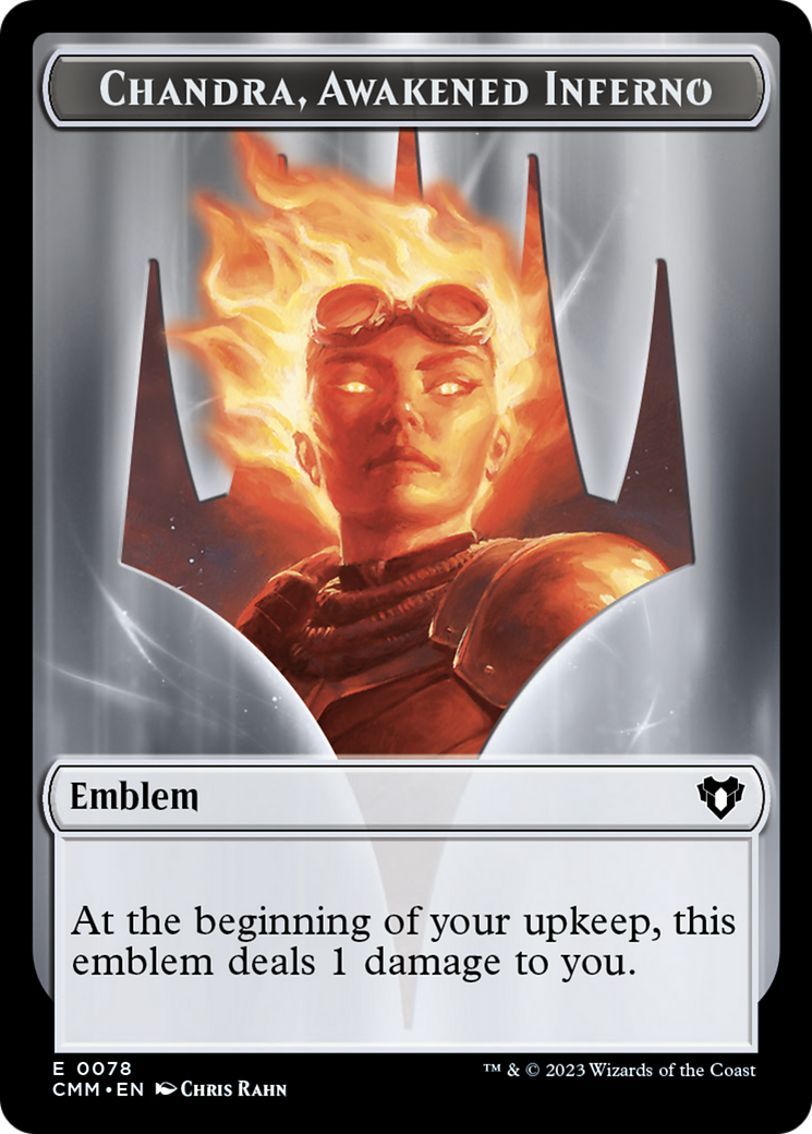Chandra, Awakened Inferno Emblem // Wizard Double-Sided Token [Commander Masters Tokens] | Good Games Cannington