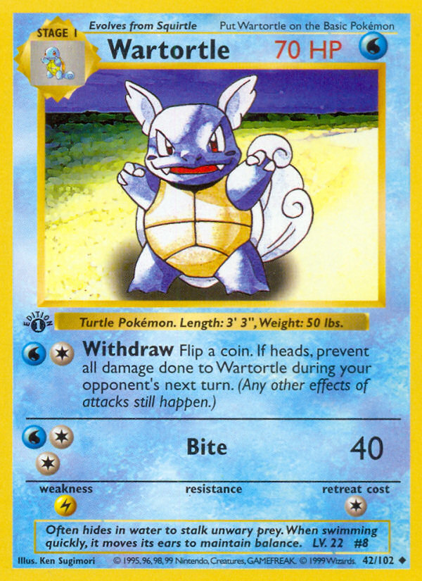 Wartortle (42/102) (Shadowless) [Base Set 1st Edition] | Good Games Cannington