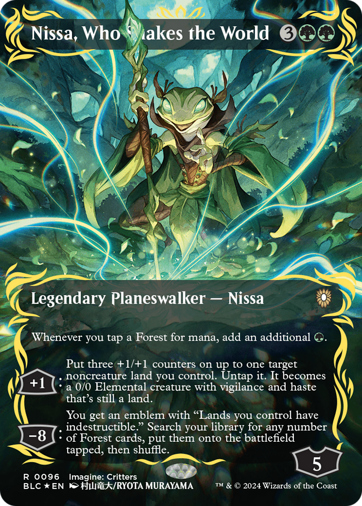 Nissa, Who Shakes the World (Borderless) (Raised Foil) [Bloomburrow Commander] | Good Games Cannington
