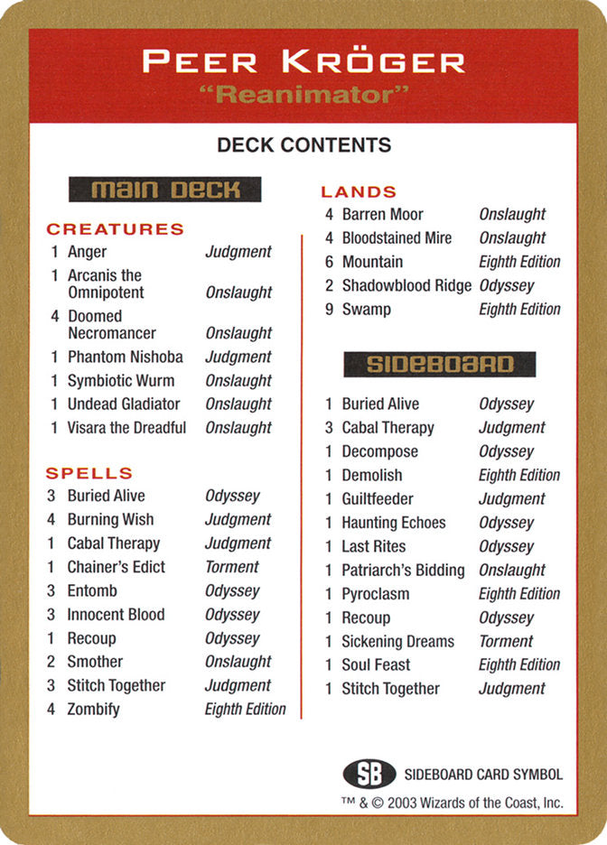 Peer Kroger Decklist [World Championship Decks 2003] | Good Games Cannington