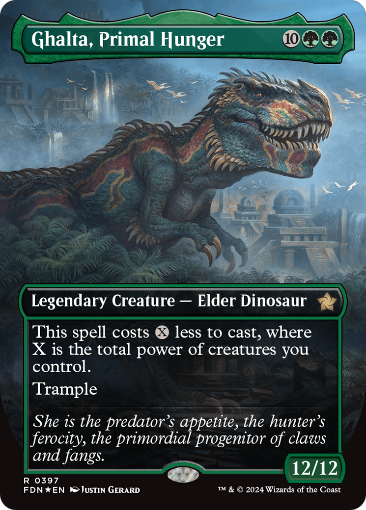 Ghalta, Primal Hunger (Borderless) (Mana Foil) [Foundations] | Good Games Cannington