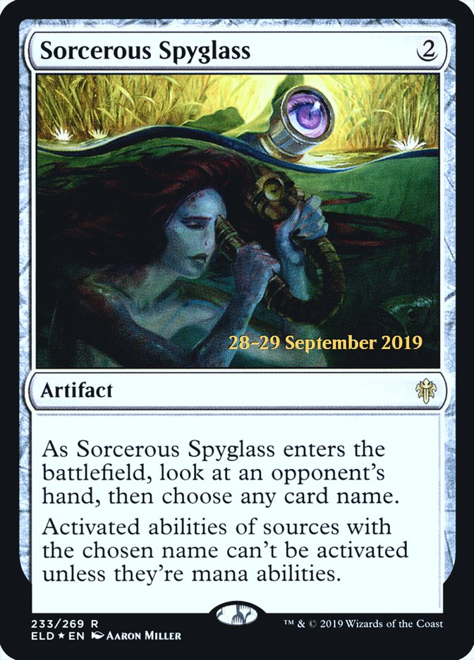 Sorcerous Spyglass [Throne of Eldraine Prerelease Promos] | Good Games Cannington