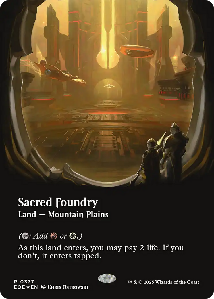 Sacred Foundry (Borderless) (Galaxy Foil) [Edge of Eternities] | Good Games Cannington