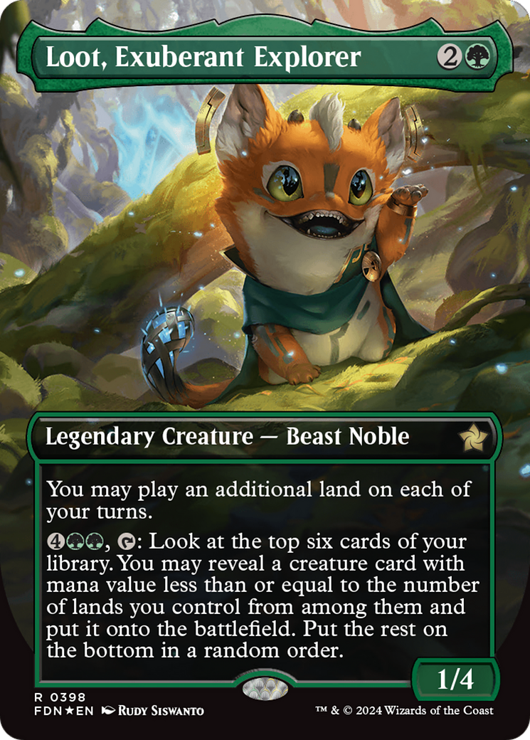 Loot, Exuberant Explorer (Borderless) (Mana Foil) [Foundations] | Good Games Cannington