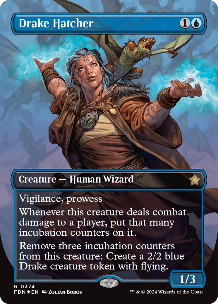 Drake Hatcher (Borderless) (Mana Foil) [Foundations] | Good Games Cannington