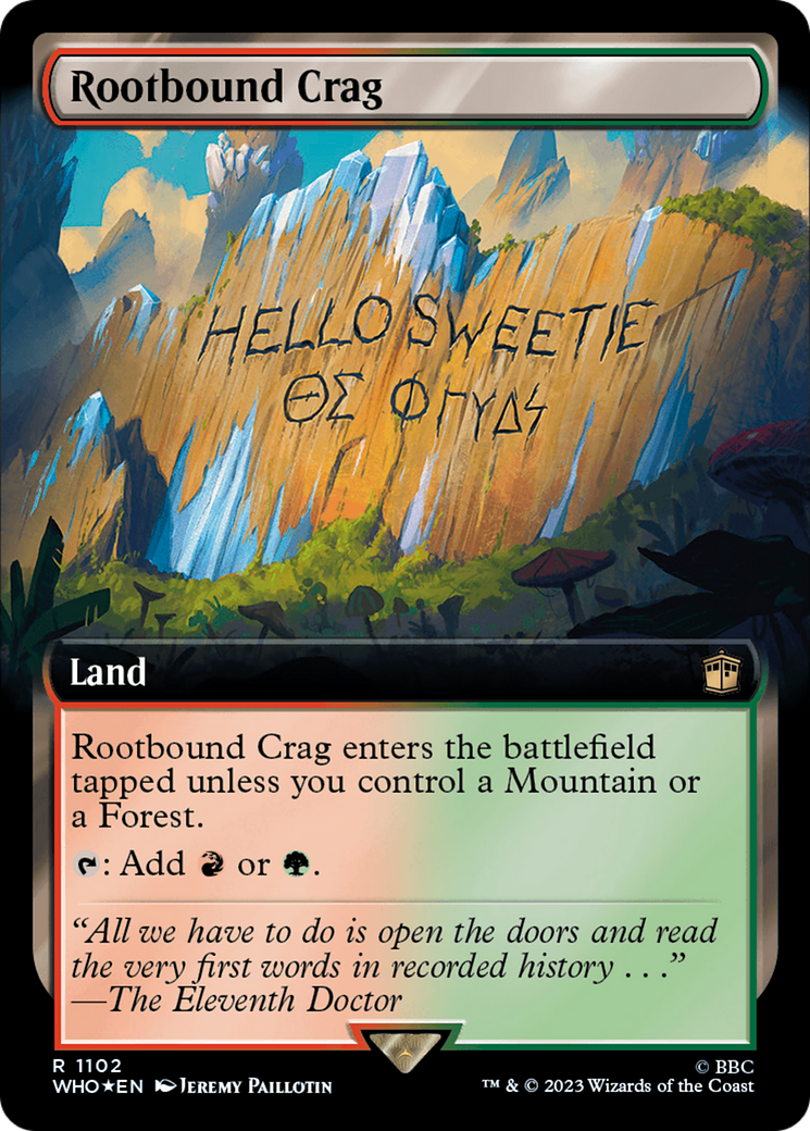 Rootbound Crag (Extended Art) (Surge Foil) [Doctor Who] | Good Games Cannington