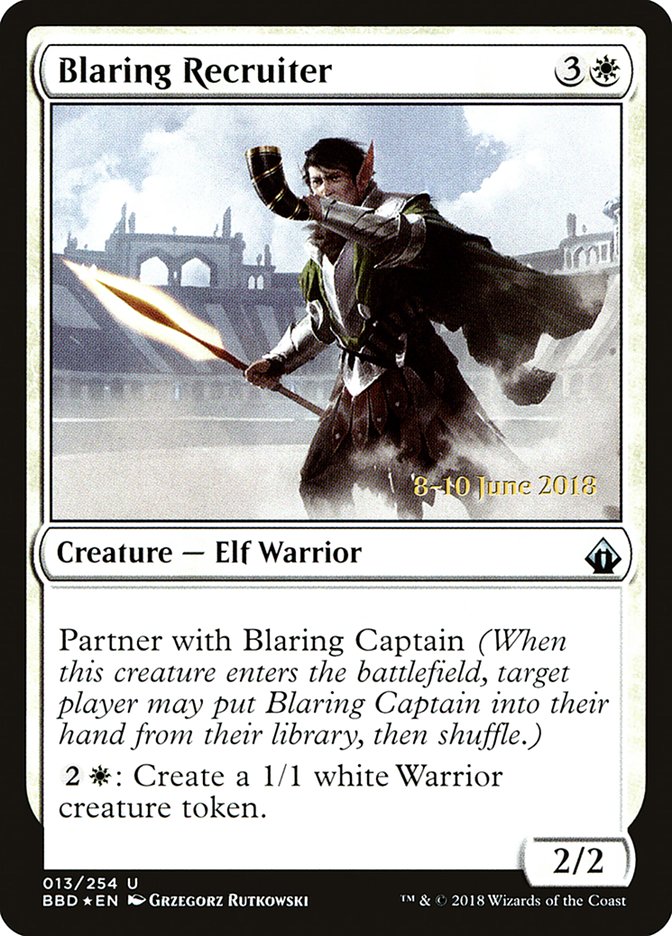 Blaring Recruiter (Prerelease) [Battlebond Promos] | Good Games Cannington