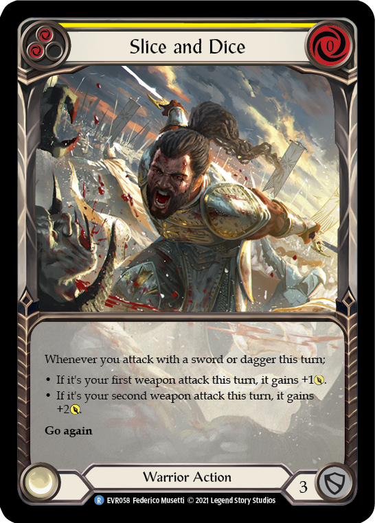 Slice and Dice (Yellow) [EVR058] (Everfest)  1st Edition Extended Art Rainbow Foil | Good Games Cannington