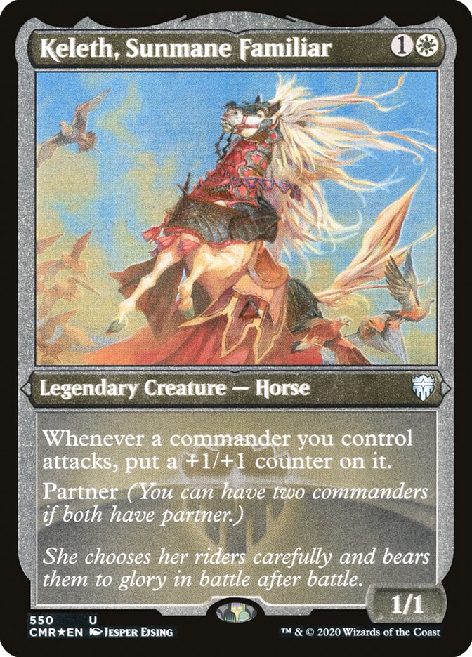 Keleth, Sunmane Familiar (Etched) [Commander Legends] | Good Games Cannington