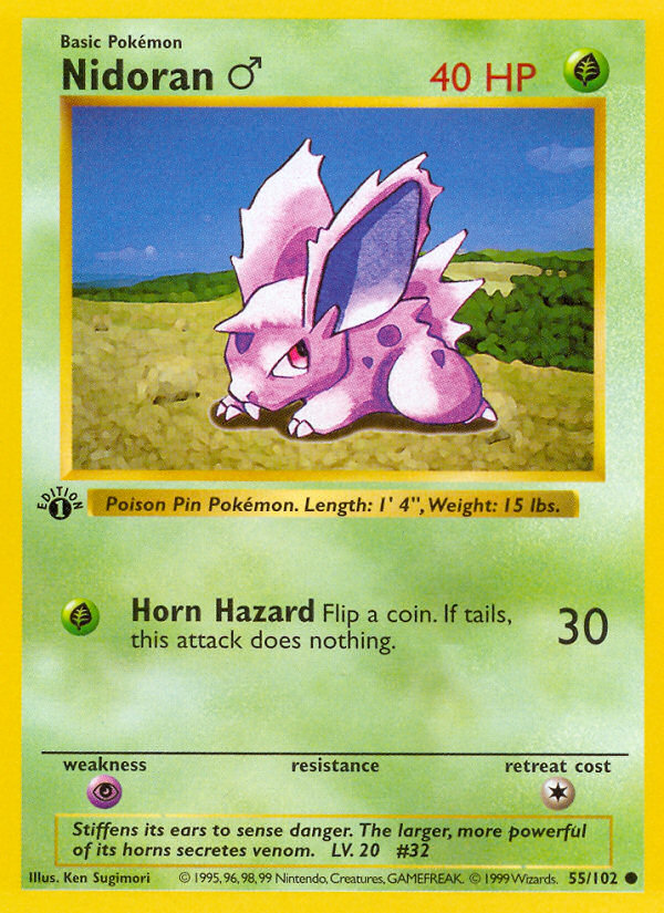 Nidoran (55/102) (Male) (Shadowless) [Base Set 1st Edition] | Good Games Cannington