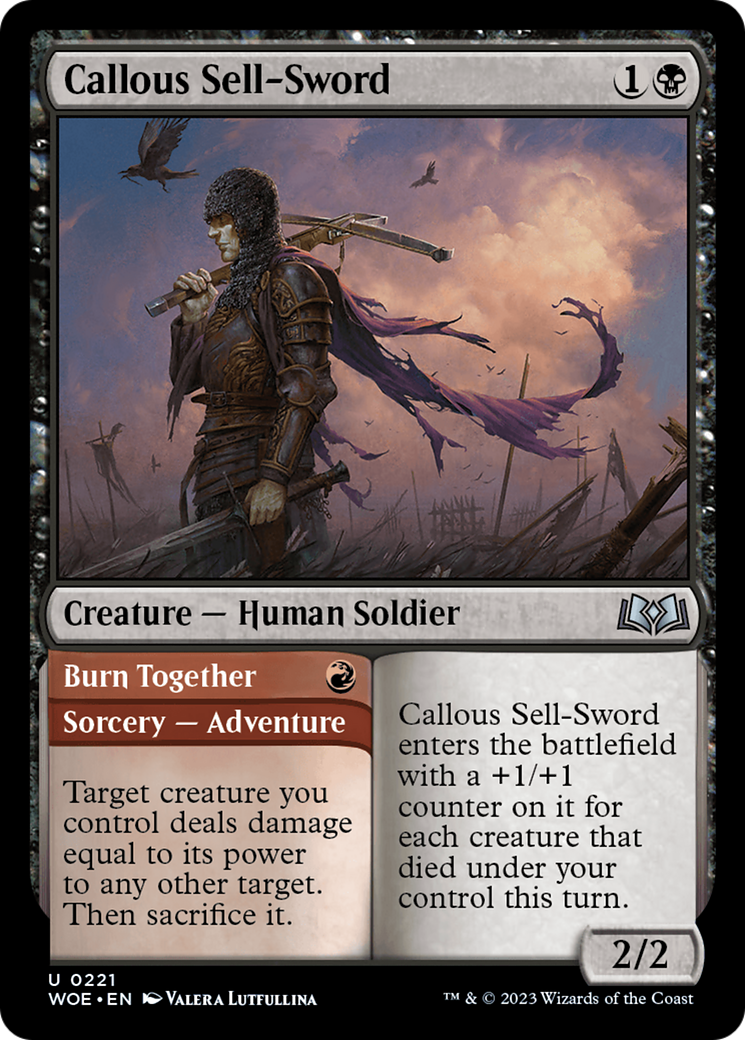 Callous Sell-Sword // Burn Together [Wilds of Eldraine] | Good Games Cannington