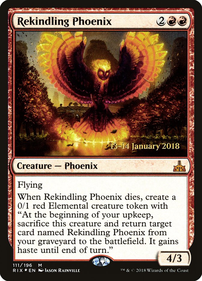Rekindling Phoenix [Rivals of Ixalan Prerelease Promos] | Good Games Cannington