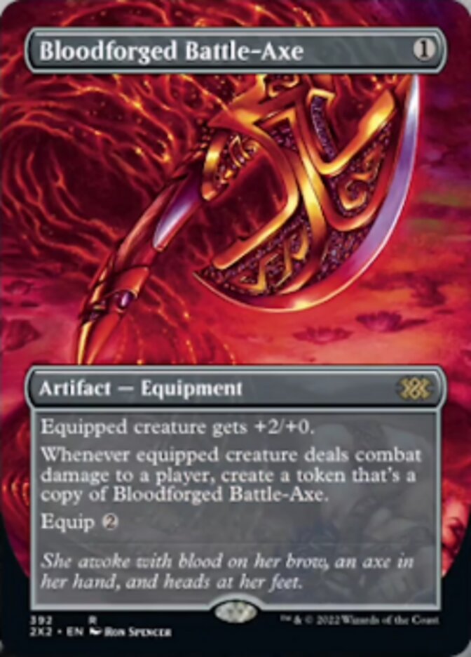 Bloodforged Battle-Axe (Borderless Alternate Art) [Double Masters 2022] | Good Games Cannington