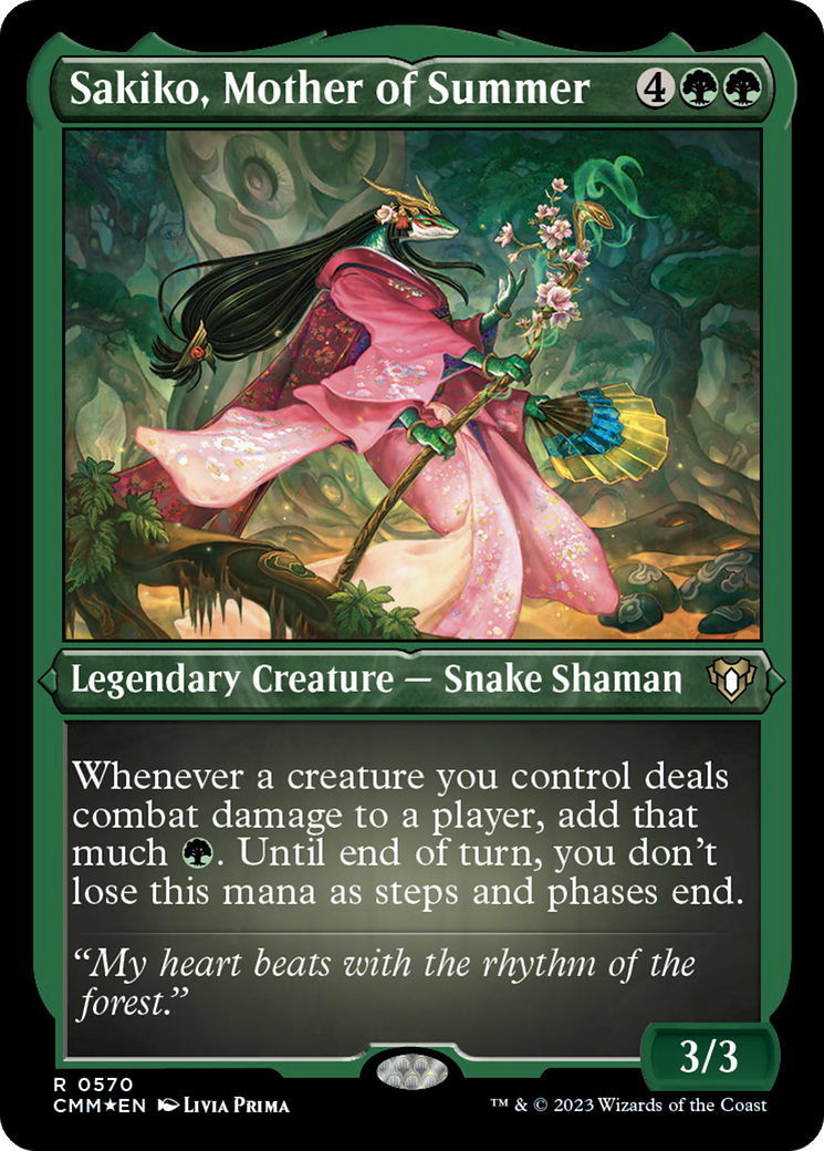 Sakiko, Mother of Summer (Foil Etched) [Commander Masters] | Good Games Cannington