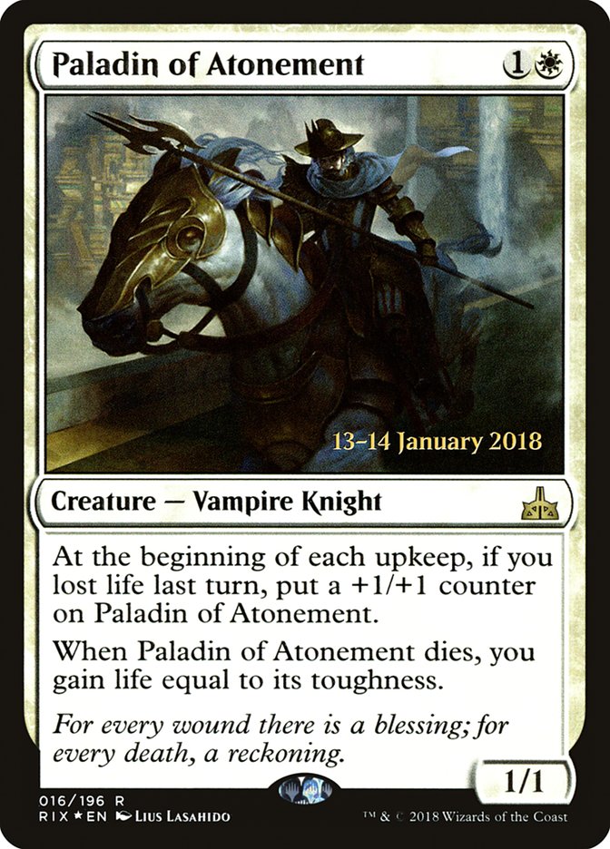 Paladin of Atonement [Rivals of Ixalan Prerelease Promos] | Good Games Cannington
