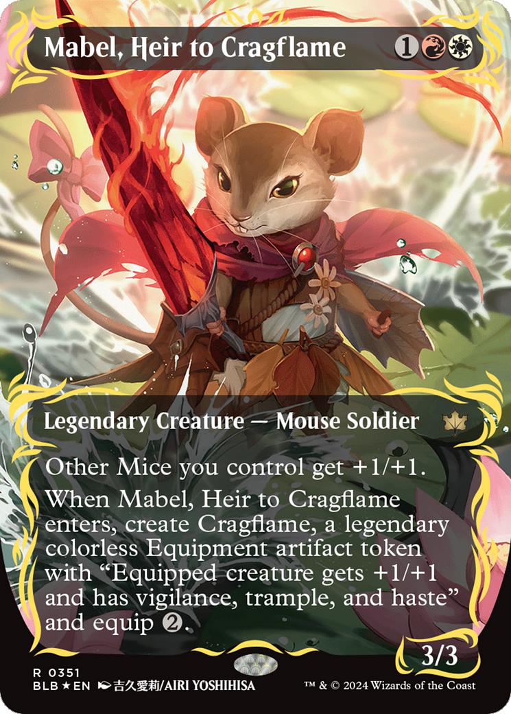 Mabel, Heir to Cragflame (Borderless) (Raised Foil) [Bloomburrow] | Good Games Cannington