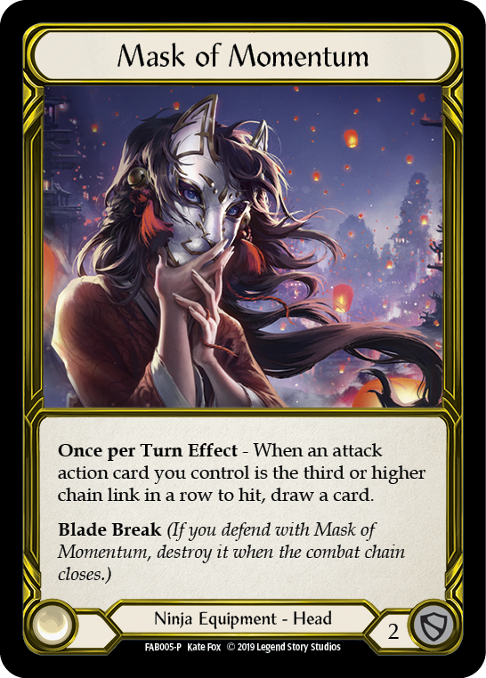 Mask of Momentum [FAB005-P] (Promo)  1st Edition Cold Foil - Golden | Good Games Cannington