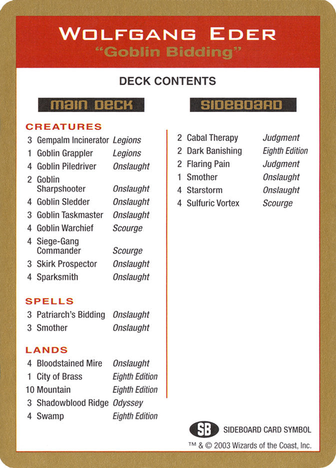 Wolfgang Eder Decklist [World Championship Decks 2003] | Good Games Cannington