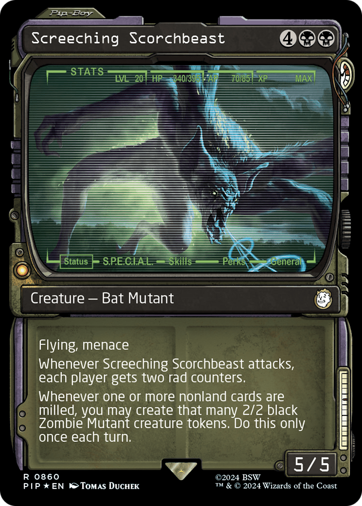 Screeching Scorchbeast (Showcase) (Surge Foil) [Fallout] | Good Games Cannington
