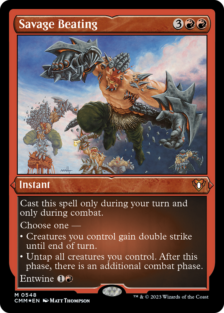 Savage Beating (Foil Etched) [Commander Masters] | Good Games Cannington