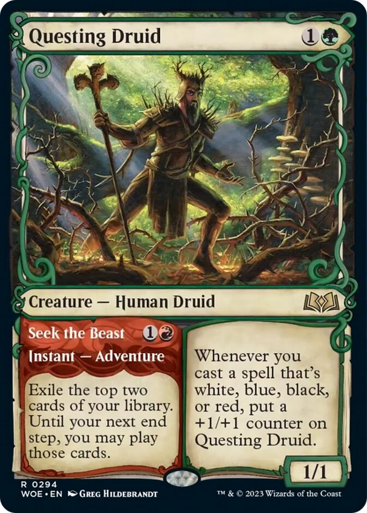 Questing Druid // Seek the Beast (Showcase) [Wilds of Eldraine] | Good Games Cannington