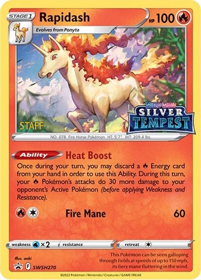 Rapidash (SWSH270) (Prerelease) (Staff) [Sword & Shield: Black Star Promos] | Good Games Cannington