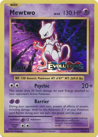 Mewtwo (51/108) (XY Evolutions Staff Prerelease) [XY: Black Star Promos] | Good Games Cannington