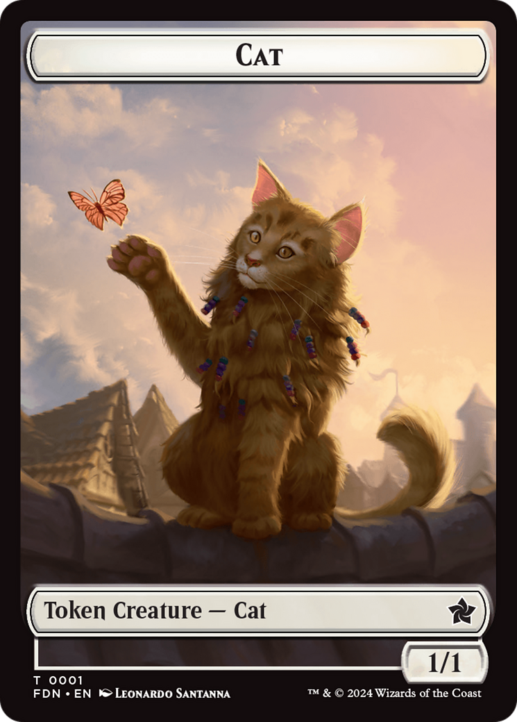 Elf Warrior // Cat (001) Doubled-Sided Token [Foundations Tokens] | Good Games Cannington