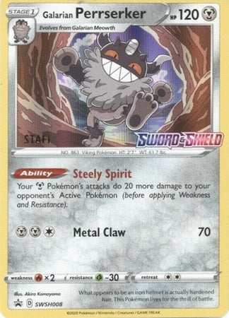 Galarian Perrserker (SWSH008) (Staff Prerelease Promo) [Sword & Shield: Black Star Promos] | Good Games Cannington