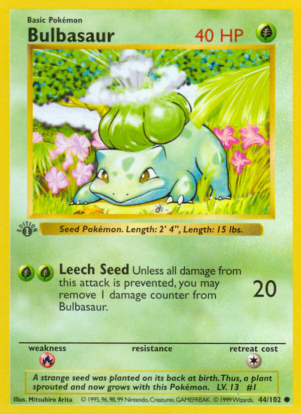 Bulbasaur (44/102) (Shadowless) [Base Set 1st Edition] | Good Games Cannington