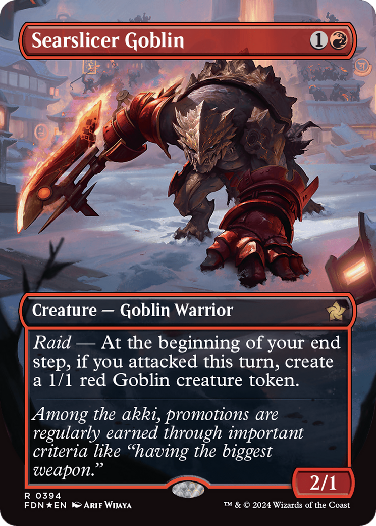 Searslicer Goblin (Borderless) (Mana Foil) [Foundations] | Good Games Cannington