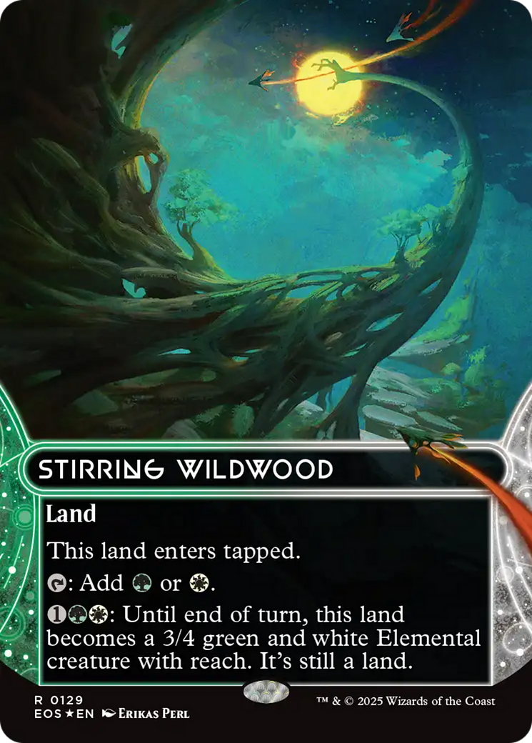 Stirring Wildwood (0129) (Borderless) (Galaxy Foil) [Edge of Eternities: Stellar Sights] | Good Games Cannington
