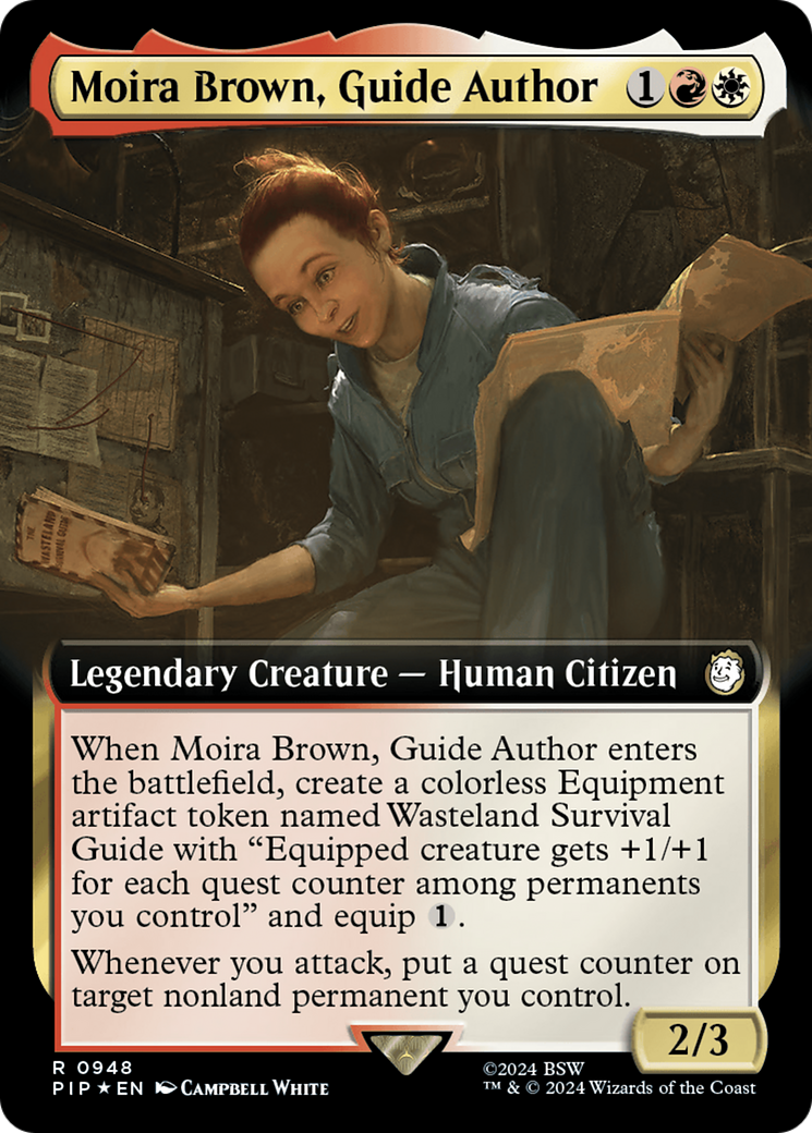Moira Brown, Guide Author (Extended Art) (Surge Foil) [Fallout] | Good Games Cannington