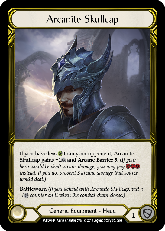 Arcanite Skullcap [FAB007-P] (Promo)  1st Edition Cold Foil - Golden | Good Games Cannington