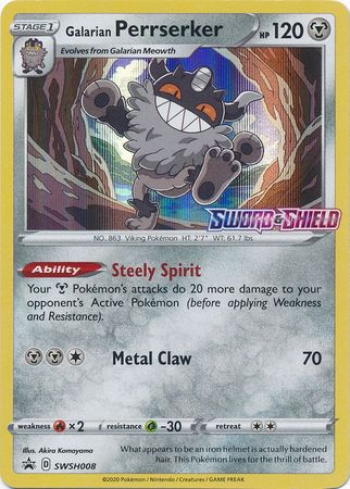 Galarian Perrserker (SWSH008) (Prerelease Promo) [Sword & Shield: Black Star Promos] | Good Games Cannington